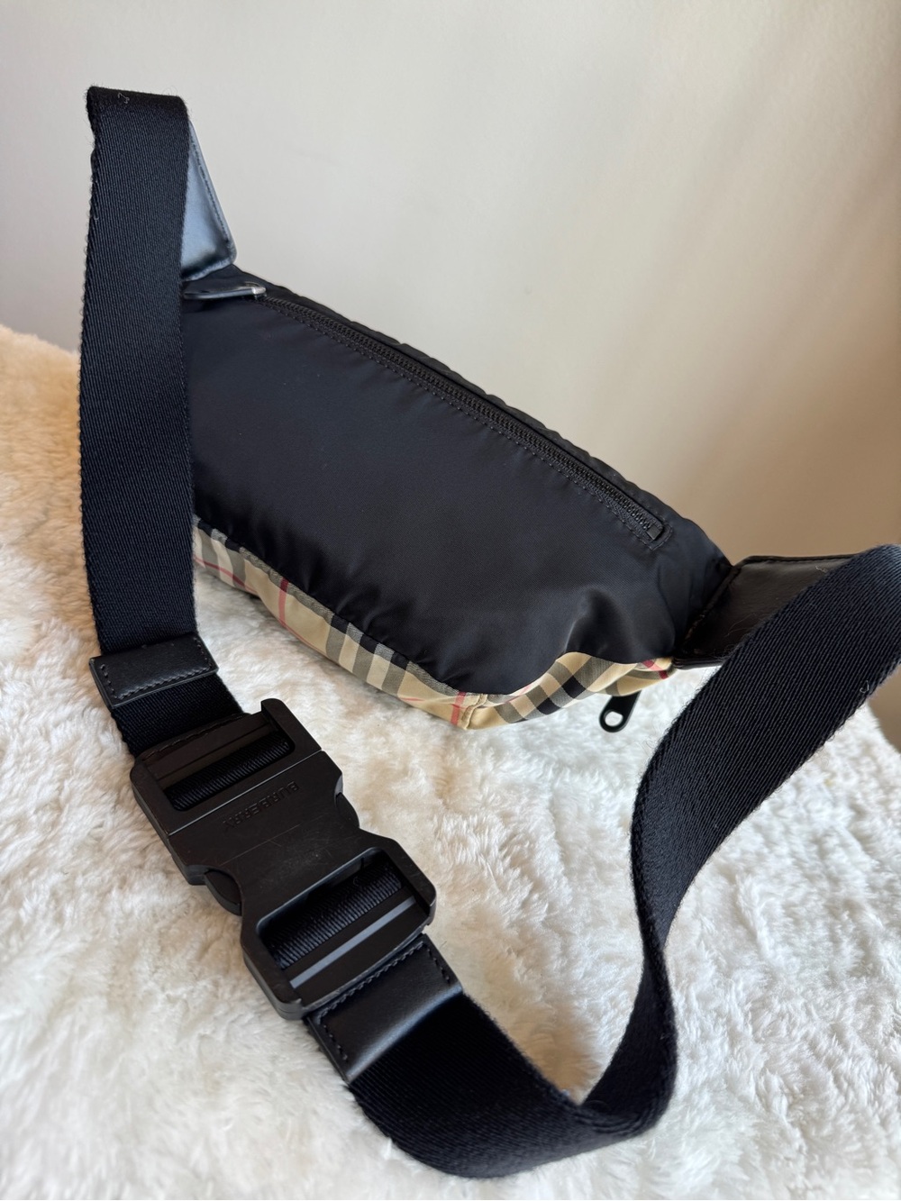 Burberry Beige Check Canvas and Black Logo Belt Bag - Picture 9 of 15